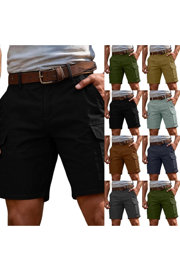 Men's Cargo Shorts Summer Straight Leg 7 Inch Inseam Shorts Casual Hiking Travel Shorts with Multiple Pockets Black L