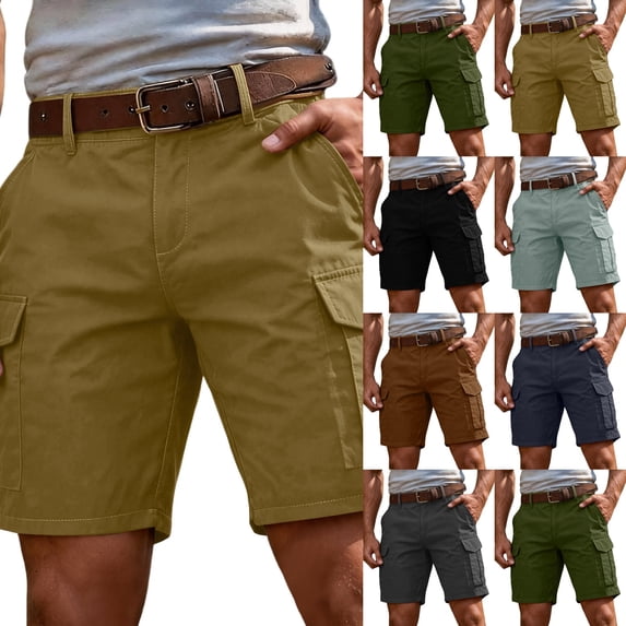 Men's Cargo Shorts Summer Straight Leg 7 Inch Inseam Shorts Casual Hiking Travel Shorts with Multiple Pockets Khaki XL