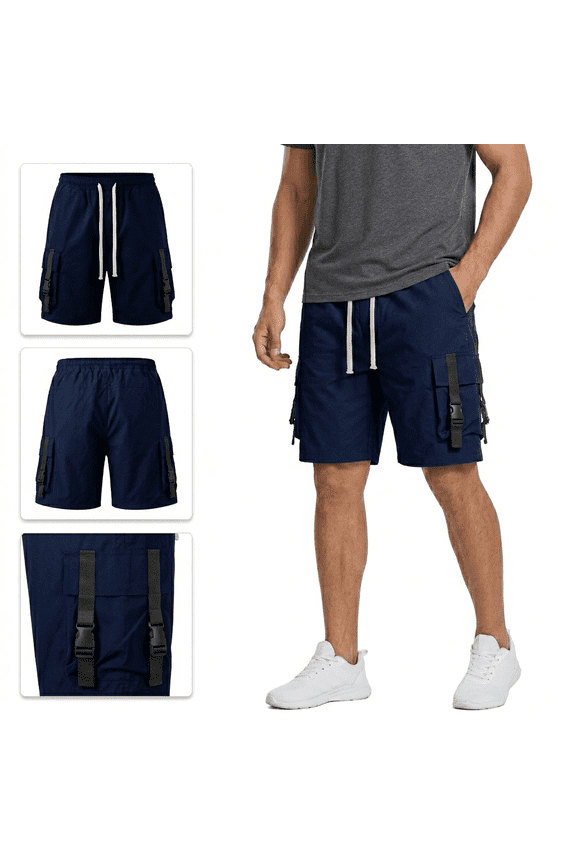 Men's Cargo Shorts Techwear Streetwear Casual Relaxed Fit Summer Tactical Shorts with Elastic Waist Drawstring and Buckle Pockets