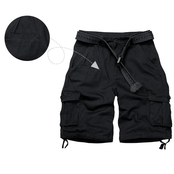 Men's Cargo Shorts with 7 Pockets, Non-tearable Comfy Cotton Camo Shorts,Causal Summer Work Shorts,Cargo Style(No Belt)Black,Size 32