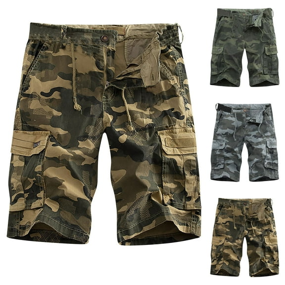 Men's Cargo Shorts with Pockets Plus Size Camouflage Shorts Lightweight Outdoor Pants Workwear for Men Travel Golf Camping Gifts for Men Gray