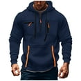 thumbnail image 1 of Men's Cargo Solid Color Multiple Pockets Sports Ditness Training Long Sleeved Hooded Casual, 1 of 7