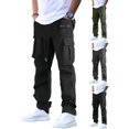 thumbnail image 1 of Men's Cargo Straight Leg Pants, Loose Solid Elastic Drawstring Waist Casual Outdoor Athletic Trousers with Multi-Pocket Black M, 1 of 6