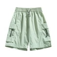 thumbnail image 1 of Men's Cargo Summer Casual Comfortable Drawstring Pocket Elastic Waist Shorts Green, 1 of 3