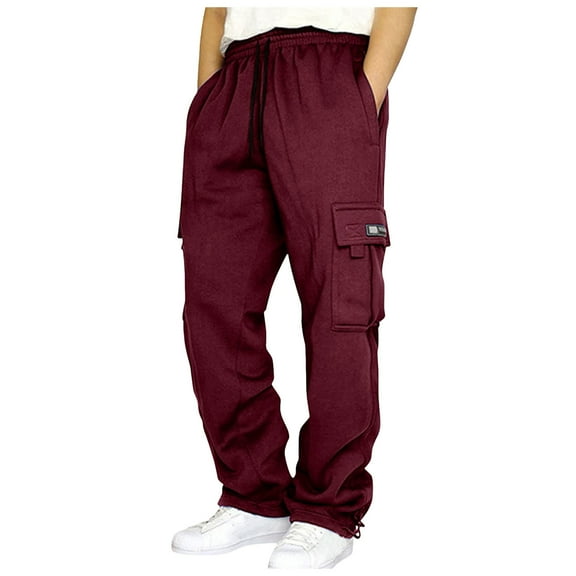 Men's Cargo Sweatpants Casual Fleece Joggers Loose Fit Open Bottom Athletic Pants for Men with Pockets Cargo Sweatpants For Men