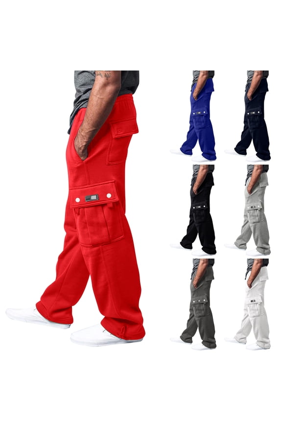 Men's Cargo Sweatpants Casual Fleece Joggers Loose Fit Open Bottom Athletic Pants for Men with Pockets Dark Gray S