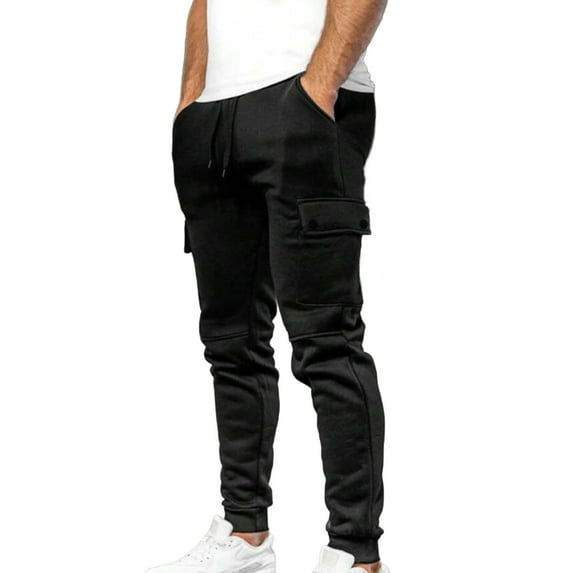 Men's Cargo Sweatpants Drawstring Elastic Waist Track Pants Travel Workout Running Solid Tapered Joggers Trousers