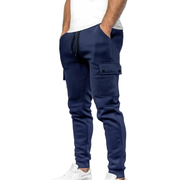 Men's Cargo Sweatpants Drawstring Elastic Waist Track Pants Travel Workout Running Solid Tapered Joggers Trousers