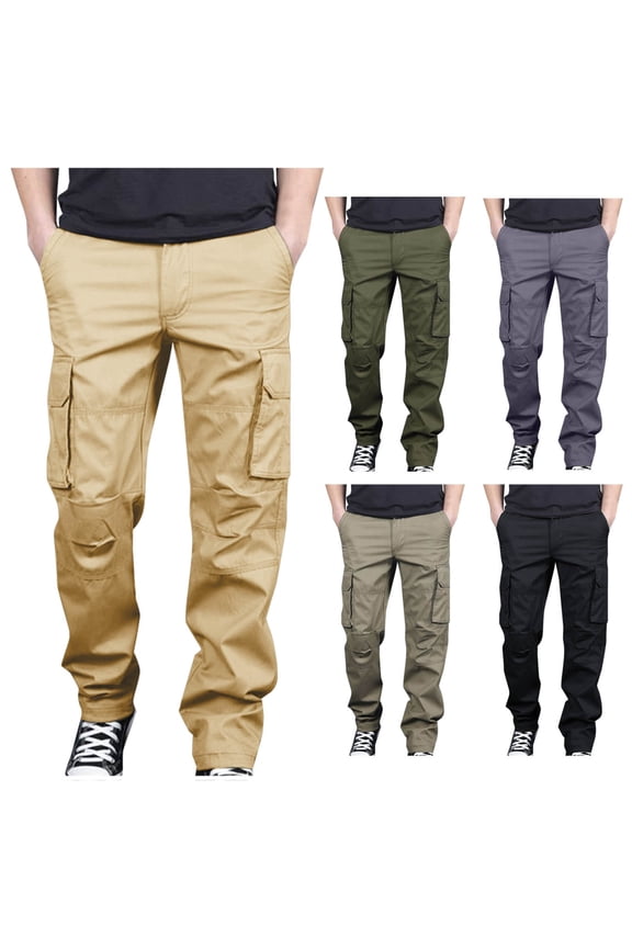 Men's Cargo Sweatpants, Joggers & Trousers, Elastic Waist Drawstring, Multi-Pocket Strap Leg, Casual Daily, Gym Workout, Hiking & Streetwear Style | HAODEJW,Black 2XL