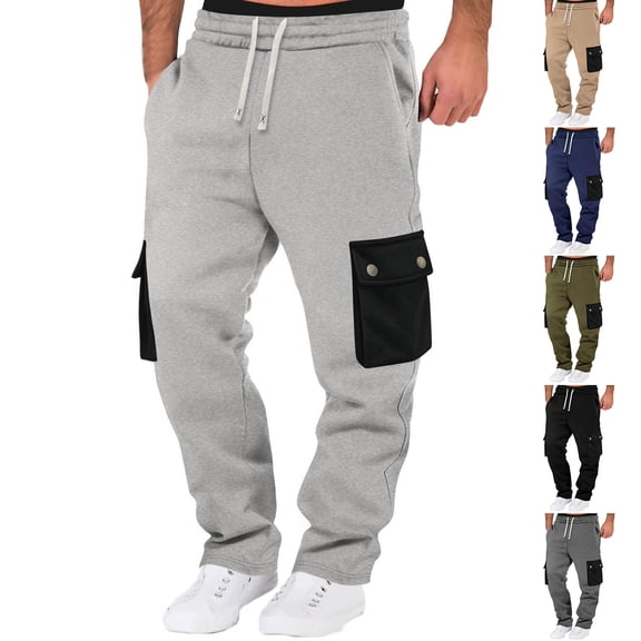 Men's Cargo Sweatpants, Loose Fit Athletic Drawstring Elastic Waist Pants with Pockets for Streetwear and Gym,Black,M