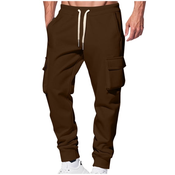 Men's Cargo Sweatpants Open Bottom Fleece Hiking Jogger Cargo Sweatpants for Men with Pockets Big and Tall