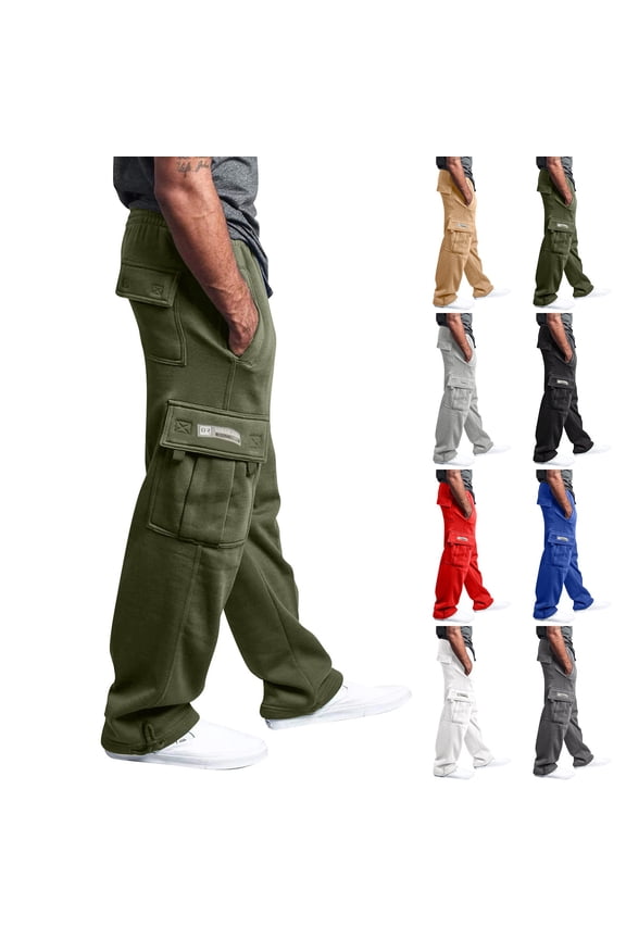 Men's Cargo Sweatpants Open Bottom Fleece Hiking Jogger Cargo Sweatpants for Men with Pockets Black XL
