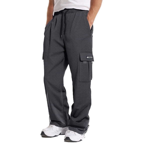 Men's Cargo Sweatpants Open Bottom Fleece Hiking Jogger Cargo Sweatpants for Men with Pockets
