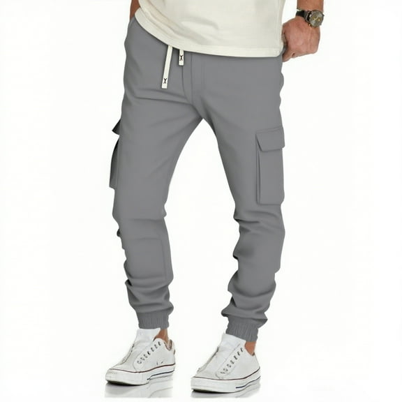 Men's Cargo Sweatpants With Multi Pockets Baggy Jogger Drawstring Waist For Outdoor Hiking Work Casual
