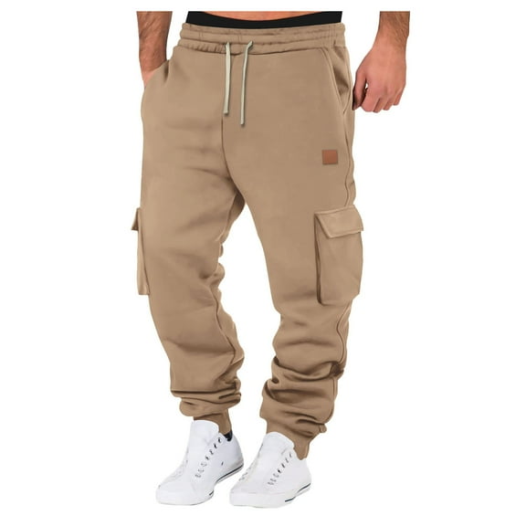Men's Cargo Sweatpants with Multi Pockets Drawstring Waist Baggy Jogger Lined Casual Pants for Outdoor Hiking Work