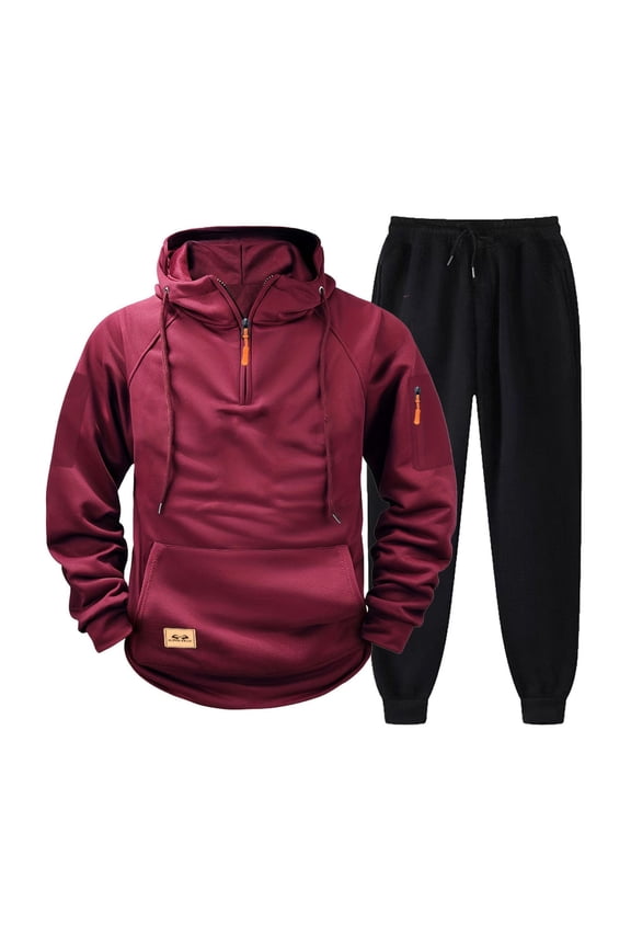 Men's Cargo Sweatsuit 2 Piece Set Hoodie And Pants Set With Zipper Small Foot Guard Solid Casual Men's Long Sleeve Hoodie Set