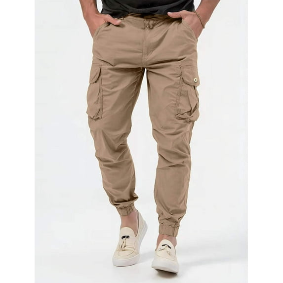 Men's Cargo Trousers With Three-dimensional Pockets Solid Color Casual Pants