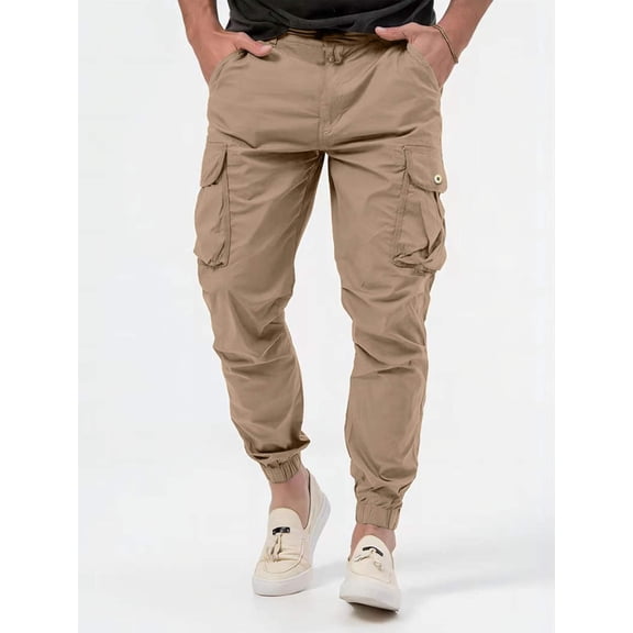 Men's Cargo Trousers With Three-dimensional Pockets Solid Color Casual Pants