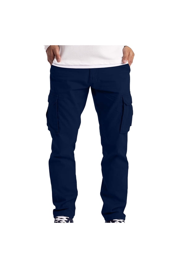 Men's Cargo Trousers Work Wear Combat Safety Cargo 6 Pocket Full Pants Navy M(M)