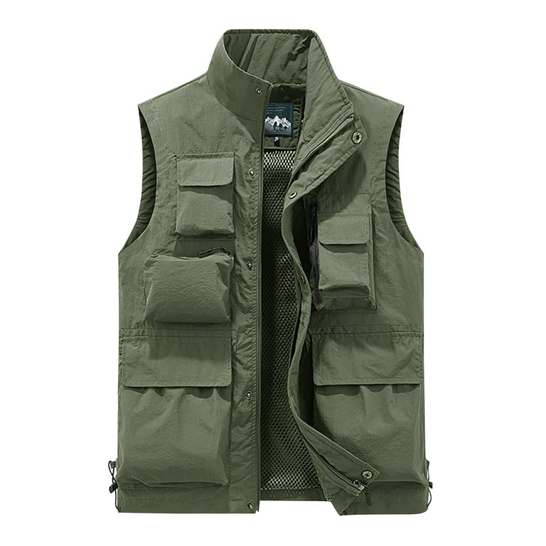  Summer Men Tactical Hiking Fishing Vest Photographer Waistcoat  Mesh Cargo Sleeveless Jacket Vest Army green M : Clothing, Shoes & Jewelry