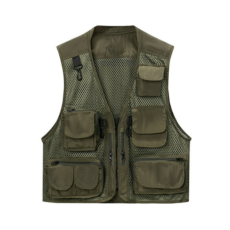 Men's Cargo Vest V Neck Zipper Multi Pockets Sleeveless Breathable Mesh Jacket  Fishing Hiking Travel Photo Outdoor Vest 