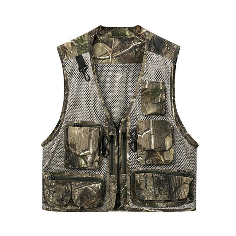 Men's Cargo Vest V Neck Zipper Multi Pockets Sleeveless Breathable Mesh  Jacket Fishing Hiking Travel Photo Outdoor Vest