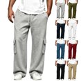 thumbnail image 1 of Men's Cargo Wide Leg Sweatpants Drawstring Elastic Waist Multi Pockets Straight Pants, Loose Drape Casual Trousers for Daily Loungewear and Walking, 1 of 6
