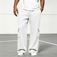 thumbnail image 1 of Men's Cargo Wide Leg Sweatpants with Pockets Classic Drawstring Waist Loose Straight Trousers, Soft Knit Casual Daily Sports Pants White XXL, 1 of 8
