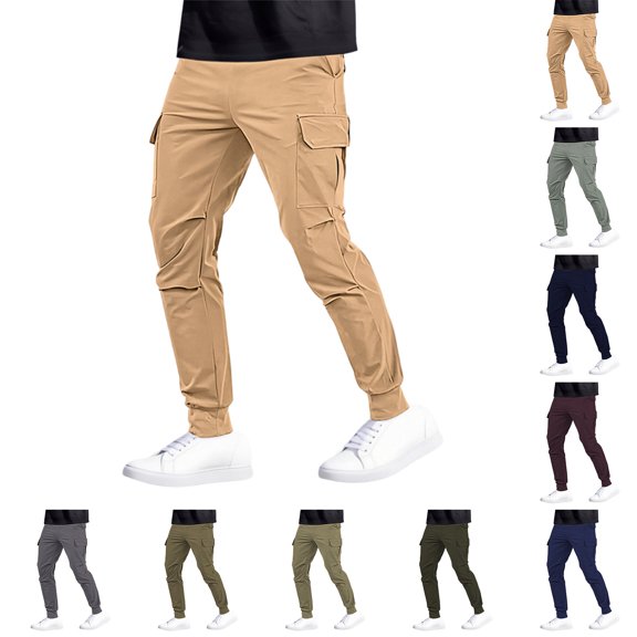 Men's Cargo Work Joggers Pant with Multiple Pockets Comfortable Loose Fit Casual Sports Khaki Pant