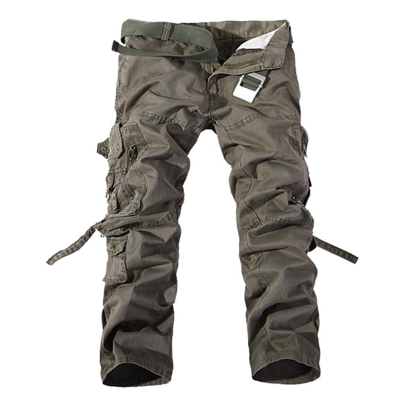 Men's Cargo Work Pants 100% Cotton Ripstop Casual Workwear Pants with Muti Pockets Size S-2XL Army Green