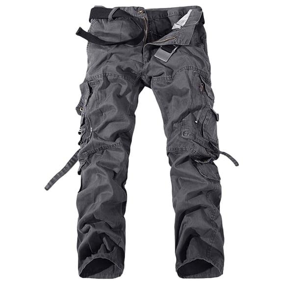Men's Cargo Work Pants 100% Cotton Ripstop Casual Workwear Pants with Muti Pockets Size S-2XL Gray