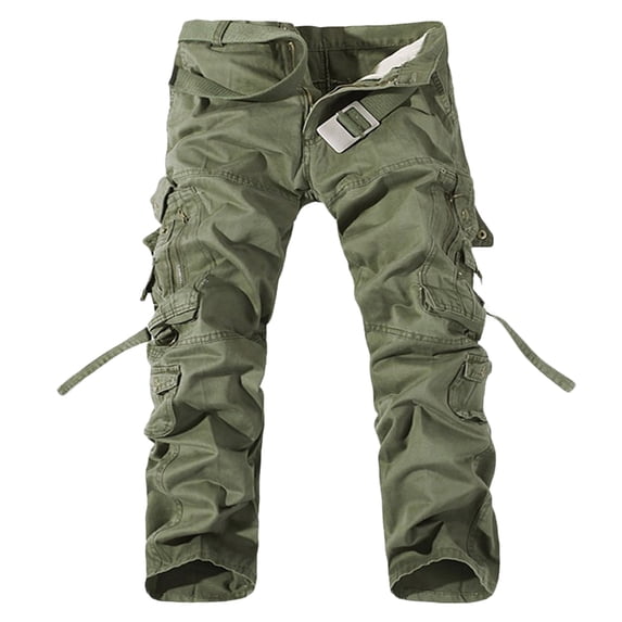 Men's Cargo Work Pants 100% Cotton Ripstop Casual Workwear Pants with Muti Pockets Size S-2XL Green