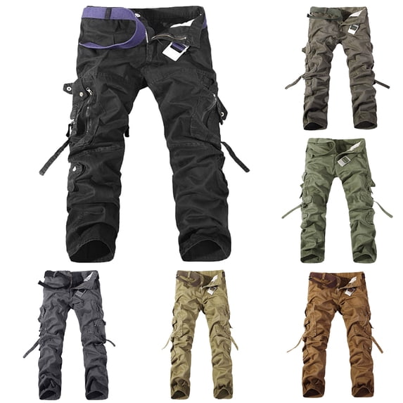 Men's Cargo Work Pants 100% Cotton Ripstop Casual Workwear Pants with Muti Pockets Size S-2XL Yellow