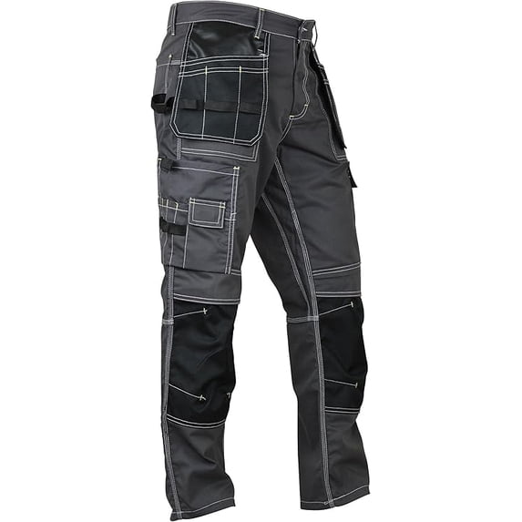 Men’s Cargo Work Pants – Heavy Duty Safety Trousers with Reinforced Knees and Utility Tool Pockets Gray
