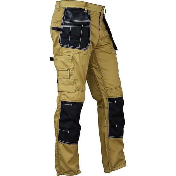 Men’s Cargo Work Pants – Heavy Duty Safety Trousers with Reinforced Knees and Utility Tool Pockets Khaki