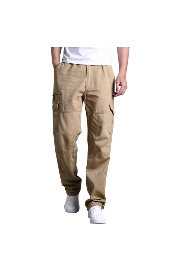 Men's Cargo Work Pants, Regular Fit, Ripstop,Cotton Canvas Muti Pockets Pant Size 5XL Khaki