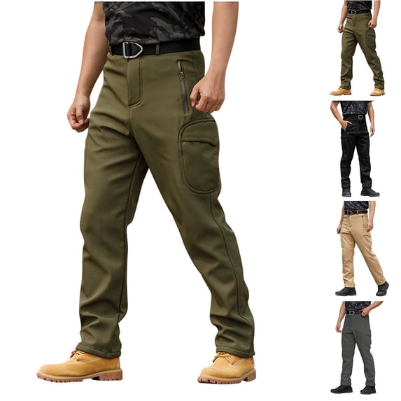 Men's Cargo Work Pants Snow Waterproof Quick Dry Softshell Winter Fleece Lined Insulated Outdoor Mountain with Zipper Pockets Size 3XL Khaki