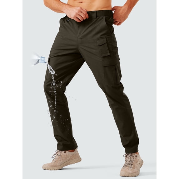 Men's Cargo Work Pants Stretch Lightweight Tactical Pants 31" Water Resistant Hiking Ripstop Pants with Multi Pockets Outdoor Apparel Dark Brown 34