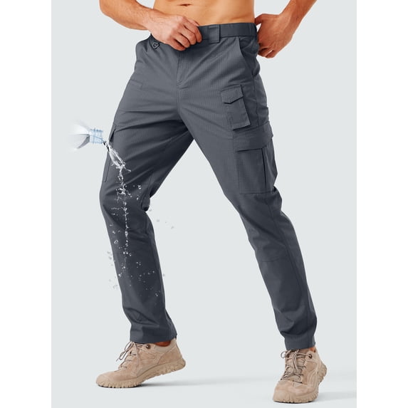 Men's Cargo Work Pants Stretch Lightweight Tactical Pants 31" Water Resistant Hiking Ripstop Pants with Multi Pockets Outdoor Apparel grey 32