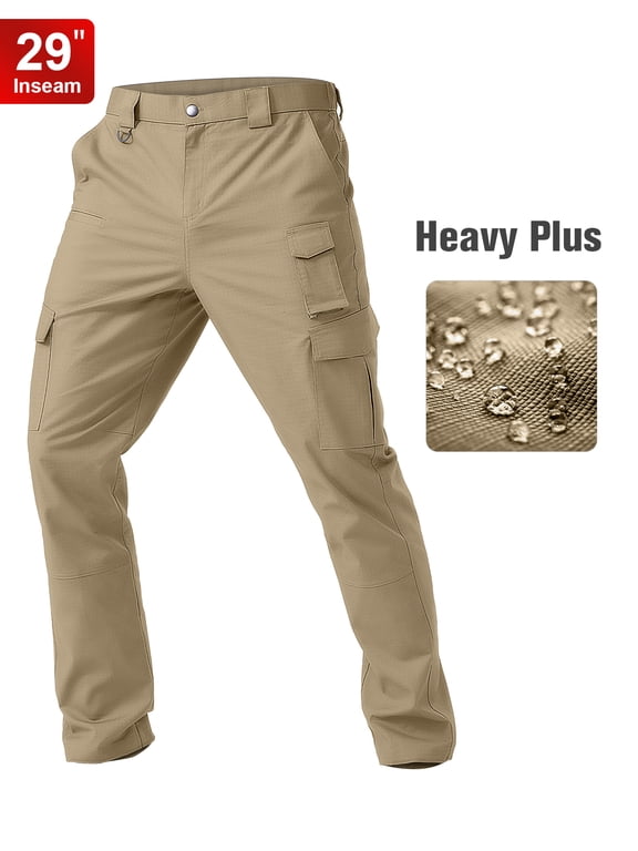 Men's Cargo Work Pants Stretch Water Resistant Tactical Pants 29" Lightweight Hiking Ripstop Pants with Multi Pockets Outdoor Apparel khaki 36