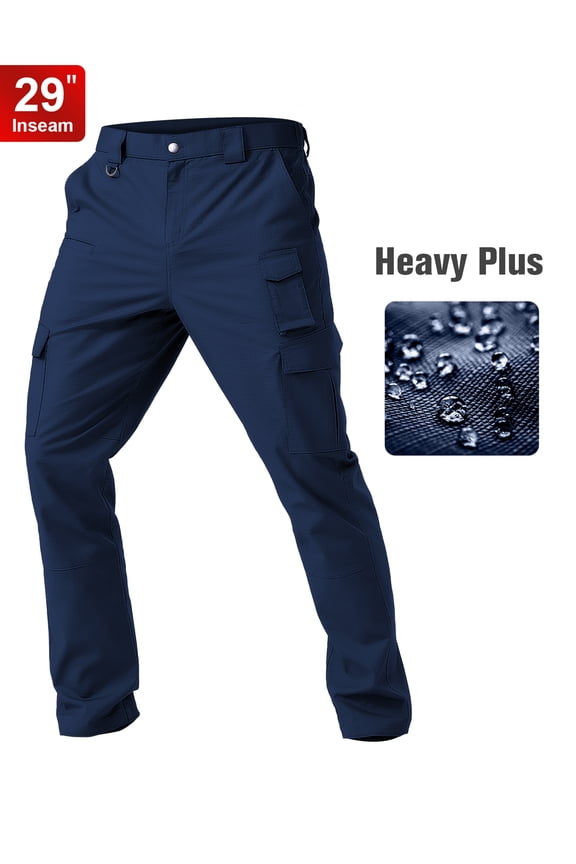 Men's Cargo Work Pants Stretch Water Resistant Tactical Pants 29" Lightweight Hiking Ripstop Pants with Multi Pockets Outdoor Apparel navy blue 42