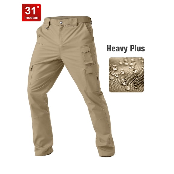 Men's Cargo Work Pants Stretch Water Resistant Tactical Pants 31" Lightweight Hiking Ripstop Pants with Multi Pockets Outdoor Apparel khaki 38