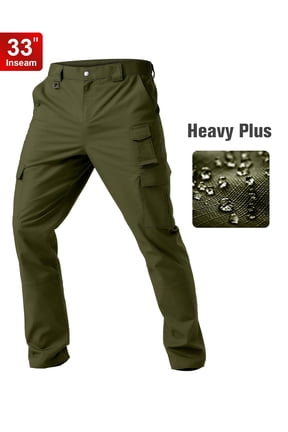 Men's Cargo Work Pants Stretch Water Resistant Tactical Pants 33" Lightweight Hiking Ripstop Pants with Multi Pockets Outdoor Apparel Army Green 38