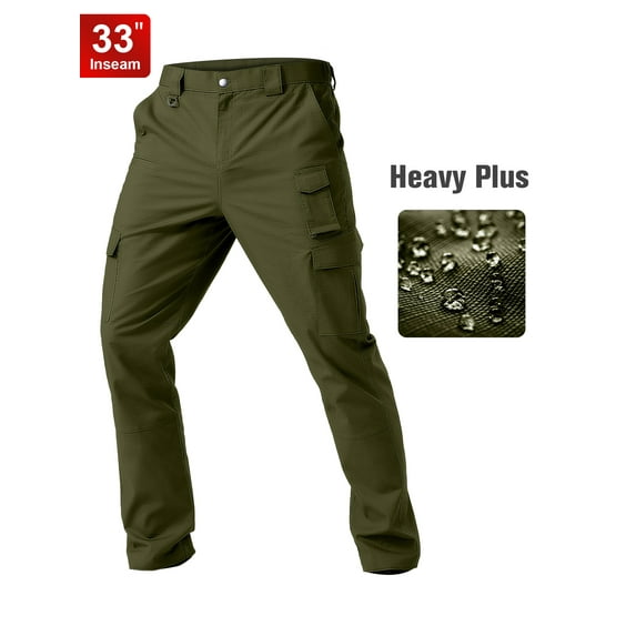 Men's Cargo Work Pants Stretch Water Resistant Tactical Pants 33" Lightweight Hiking Ripstop Pants with Multi Pockets Outdoor Apparel Army Green 38