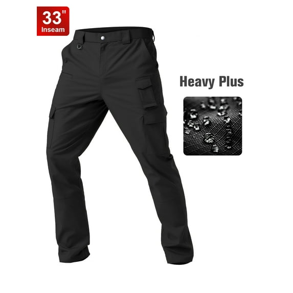 Men's Cargo Work Pants Stretch Water Resistant Tactical Pants 33" Lightweight Hiking Ripstop Pants with Multi Pockets Outdoor Apparel Black 36