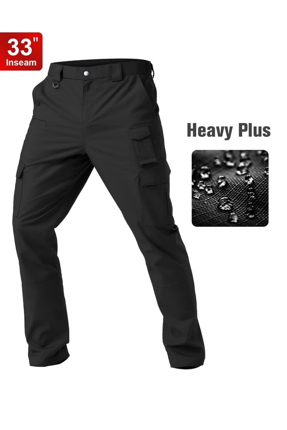 Men's Cargo Work Pants Stretch Water Resistant Tactical Pants 33" Lightweight Hiking Ripstop Pants with Multi Pockets Outdoor Apparel Black 36