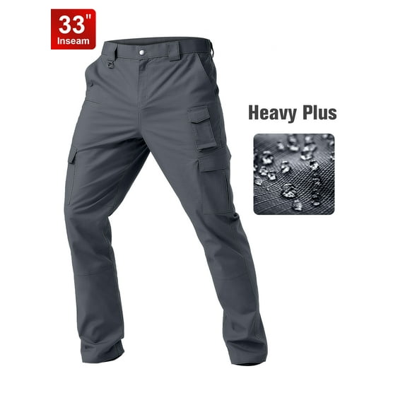Men's Cargo Work Pants Stretch Water Resistant Tactical Pants 33" Lightweight Hiking Ripstop Pants with Multi Pockets Outdoor Apparel grey 34