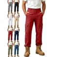 thumbnail image 1 of Men's Cargo Workwear Pants Elastic Waist Cuffed Multiple Pockets Durable Spring Fall Pants, 1 of 9