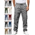thumbnail image 1 of Men's Cargo Workwear Pants Elastic Waist Drawstring Straight Leg Relaxed Fit Multiple Pockets Durable Pants, 1 of 9
