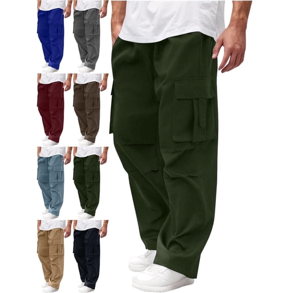 Men's Cargo Workwear Pants Straight Leg Relaxed Fit Solid Color Multi Pocket Spring Fall Pants